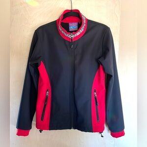 Copper River Fleece Arctic Softshell Jacket Black Ruby Totem Art Sz Small